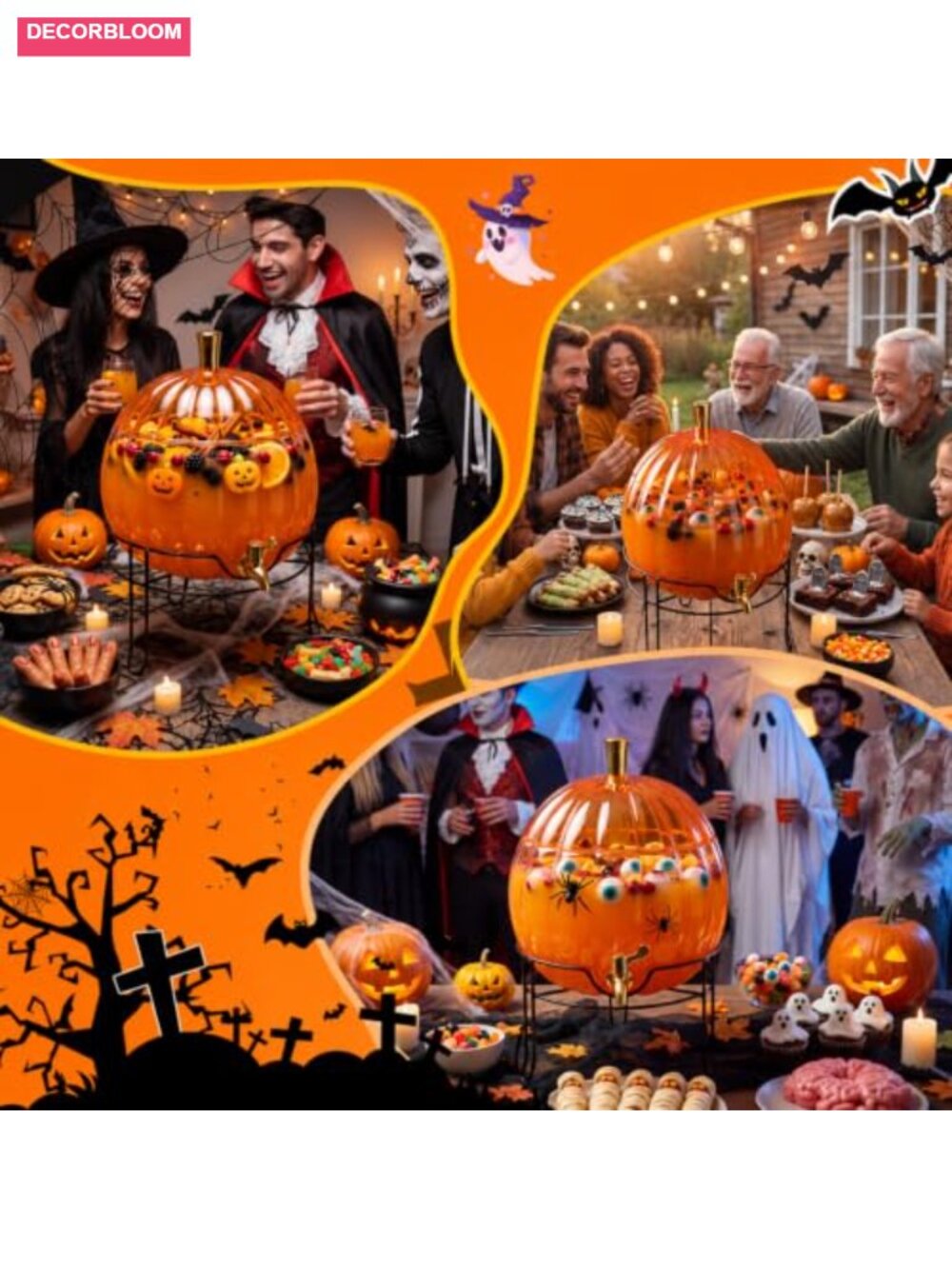 Pumpkin Drink Dispenser 1.3 Gallon Plastic Halloween Thanksgiving Party Beverage - Picture 3 of 6